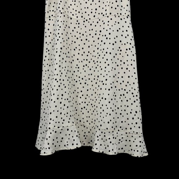 LOFT Size 8P Black Polka Dot Linen Blend Flounce Dress Square Neck Puff Sleeve - Picture 8 of 10